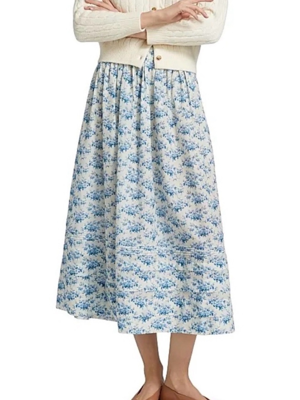 Doen Blue and White Floral Midi Skirt